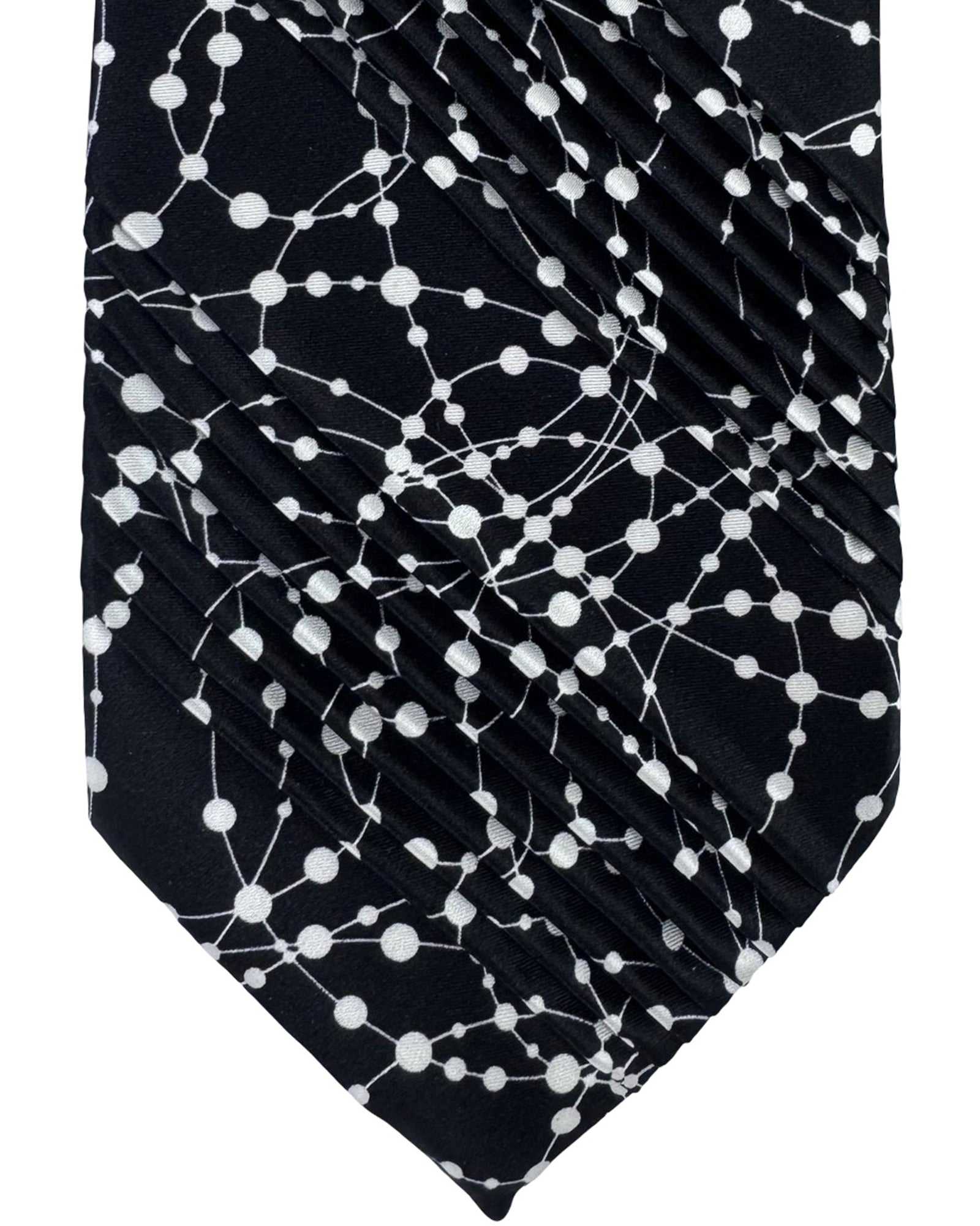 Vitaliano Pancaldi Pleated Silk Tie Black White Dots