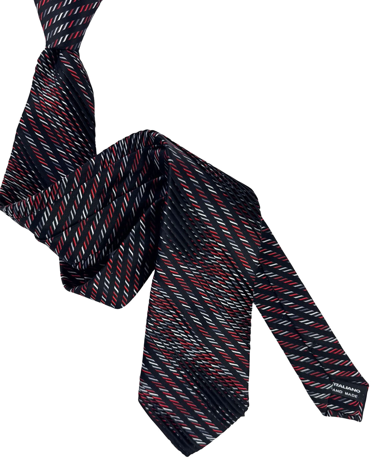 Vitaliano Pancaldi Pleated Silk Tie Black Red Maroon Gray