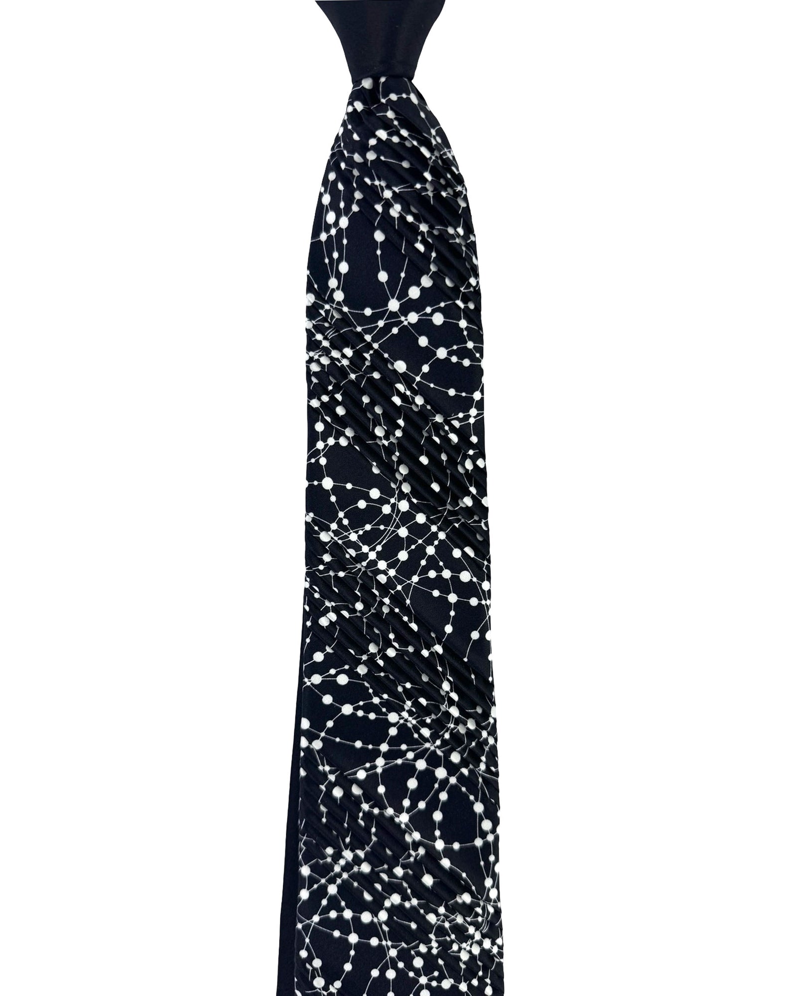Vitaliano Pancaldi Pleated Silk Tie Black White Dots