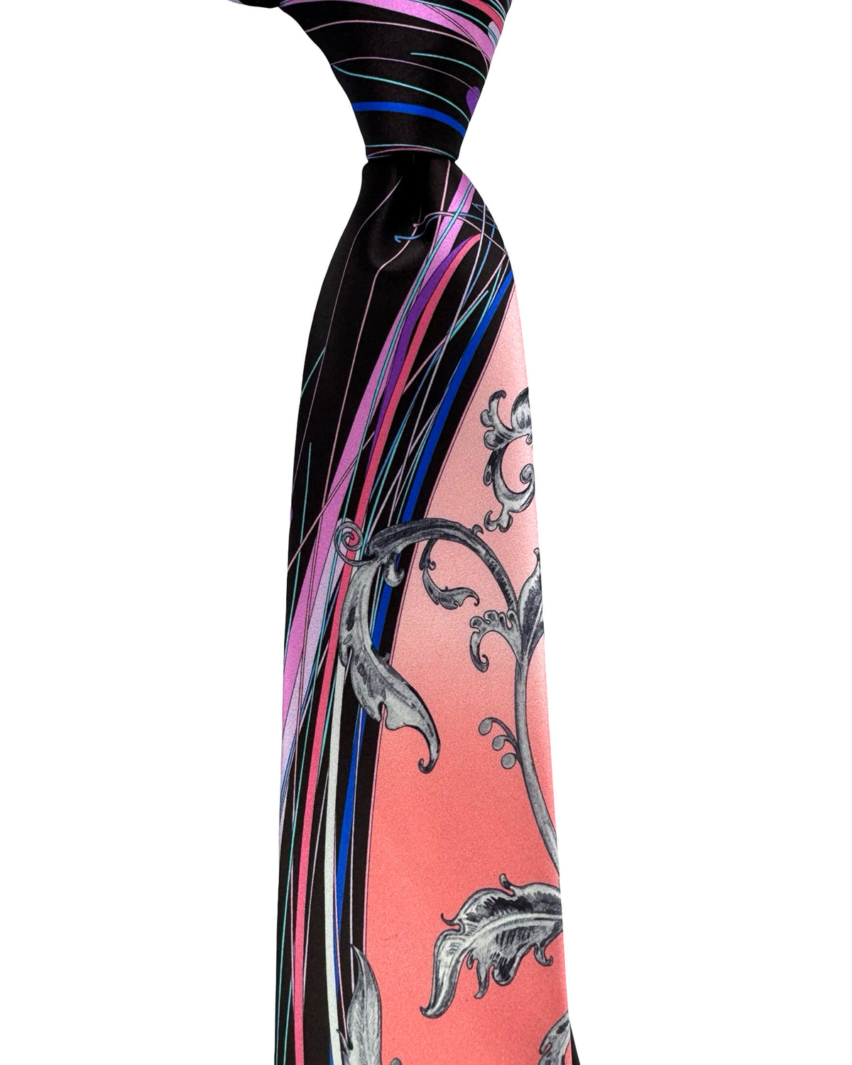 Vitaliano Pancaldi Tie Black Pink Ornamental