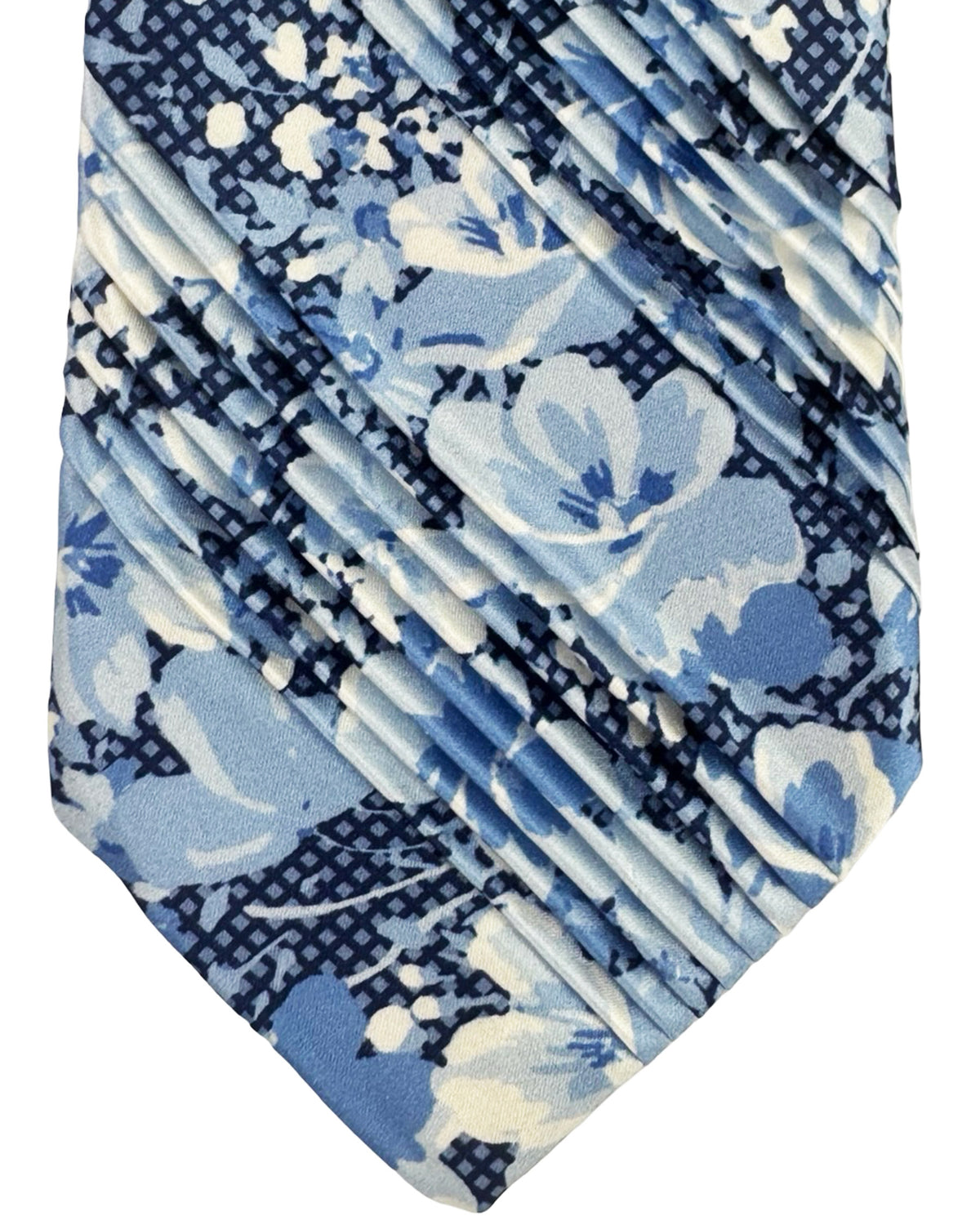 Vitaliano Pancaldi Pleated Silk Tie Blue Floral