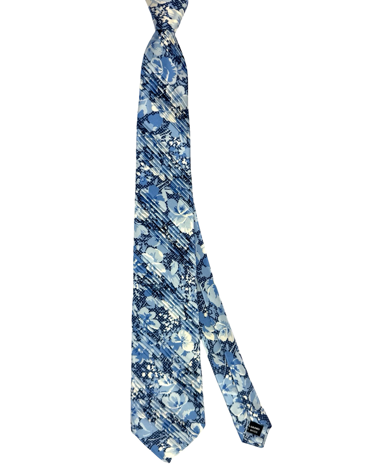 Vitaliano Pleated Silk Tie Blue Floral