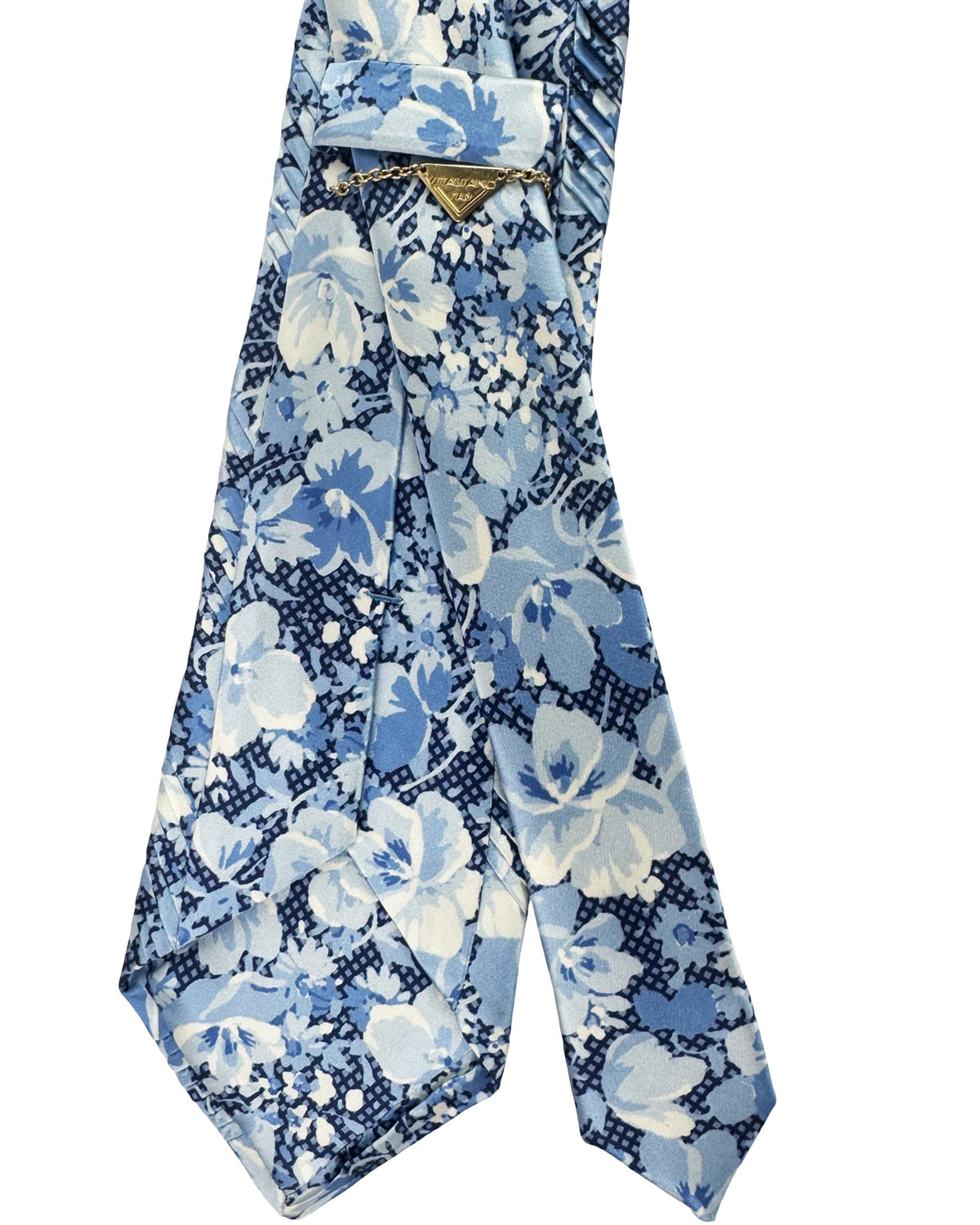 Vitaliano Pancaldi Pleated Silk Tie Blue White Floral