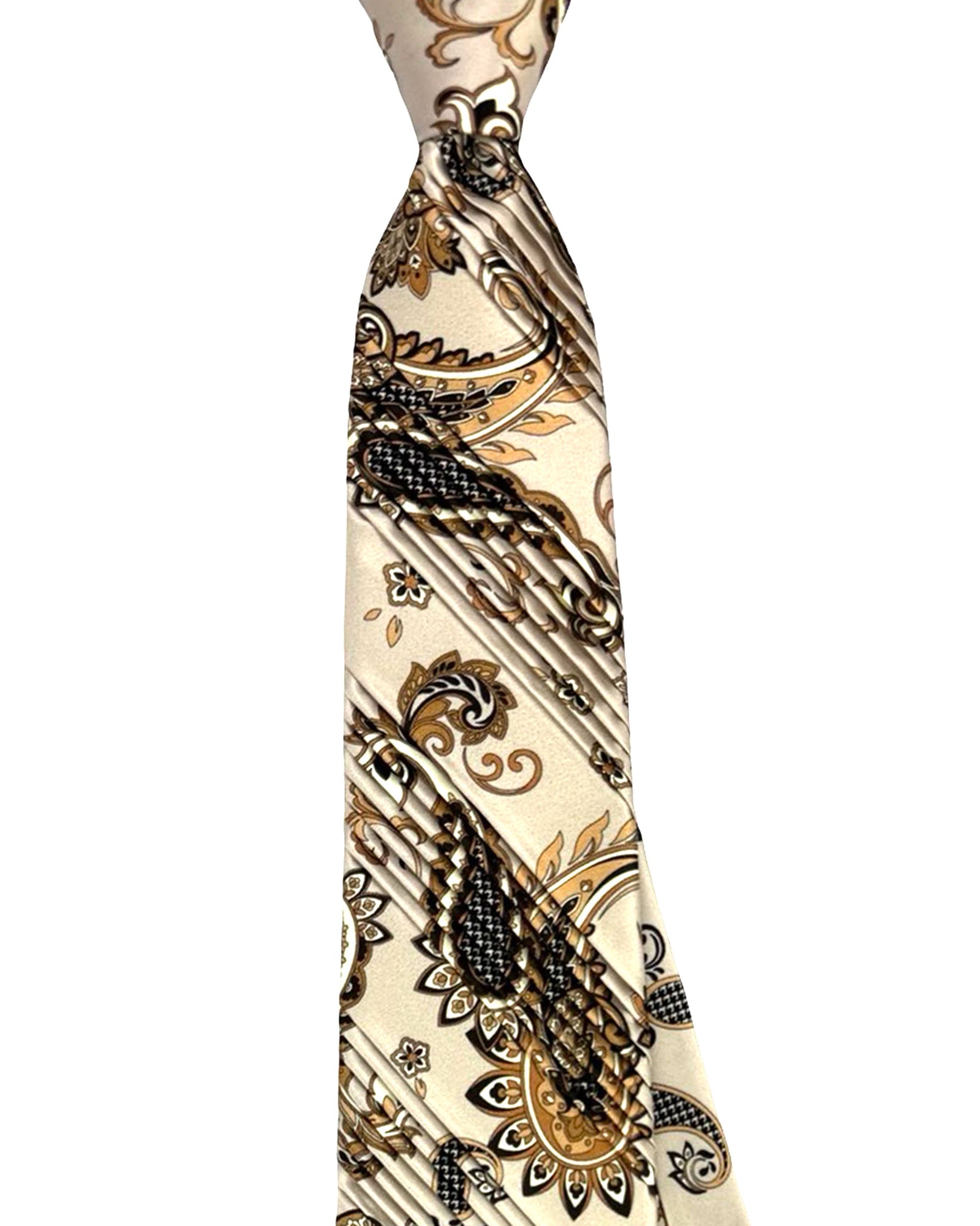 Vitaliano Pancaldi Pleated Silk Tie Gray Brown Paisley