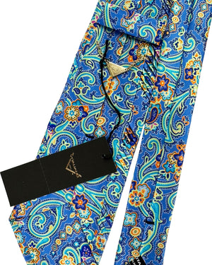 Vitaliano Pancaldi Pleated Silk Tie Royal Blue Ornamental