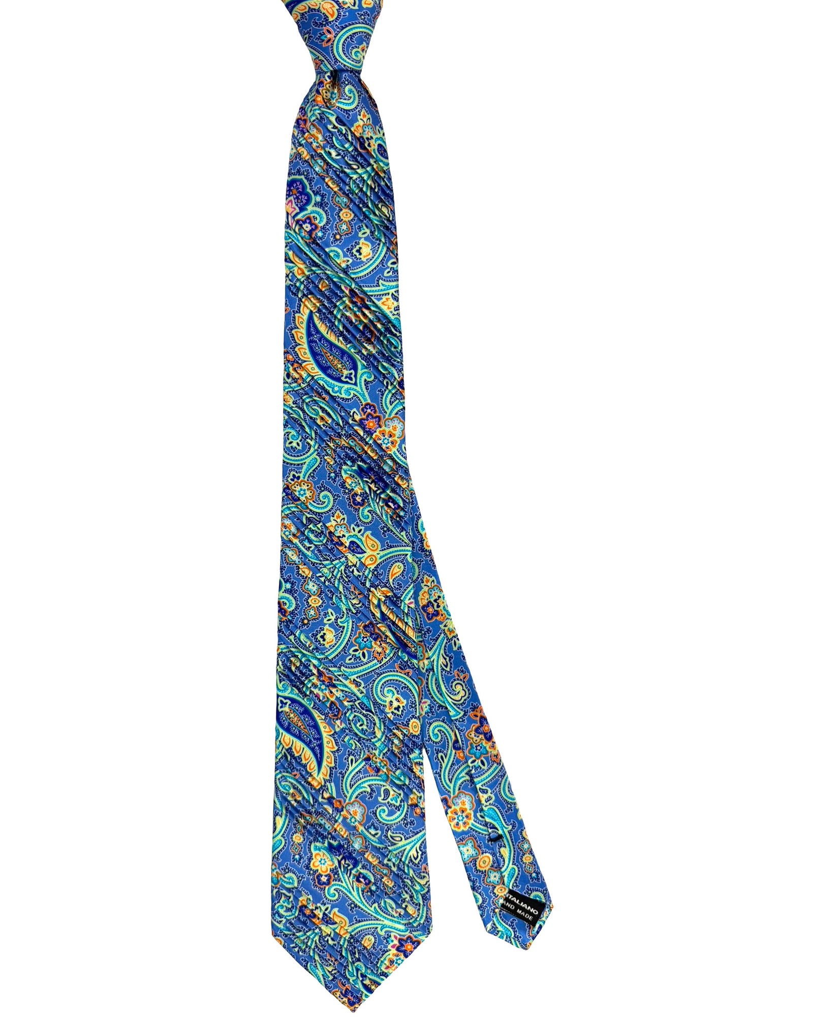 Vitaliano Pancaldi Pleated Silk Tie Royal Blue