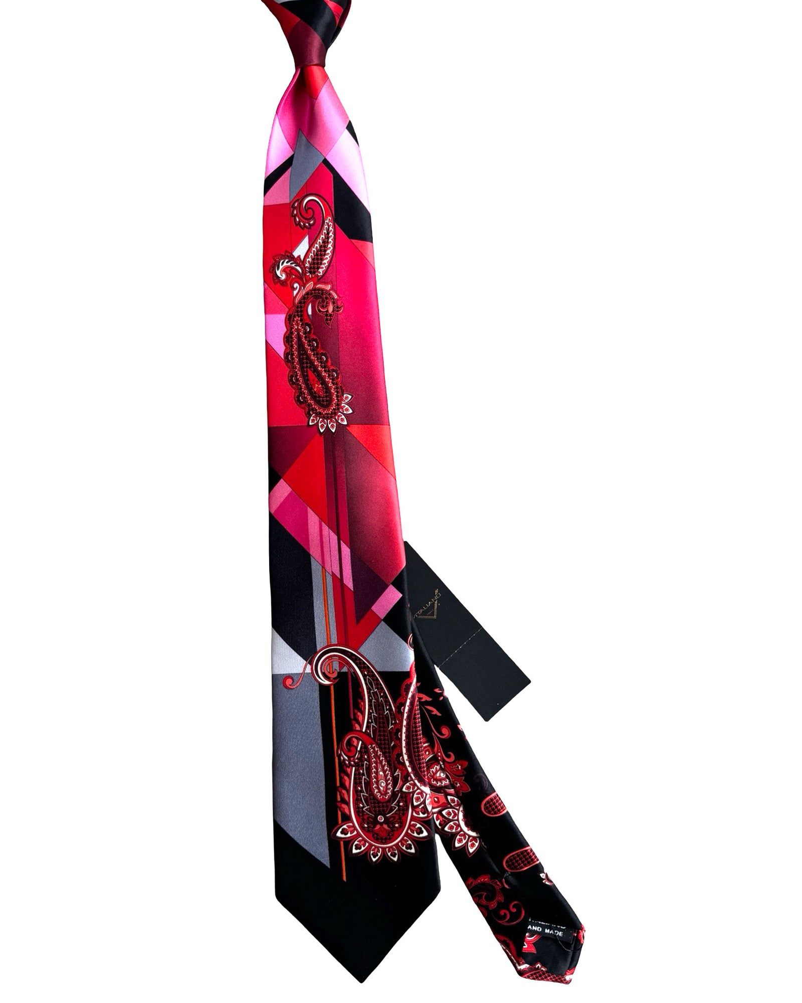 Vitaliano Pancaldi Silk Tie Black Red Paisley 