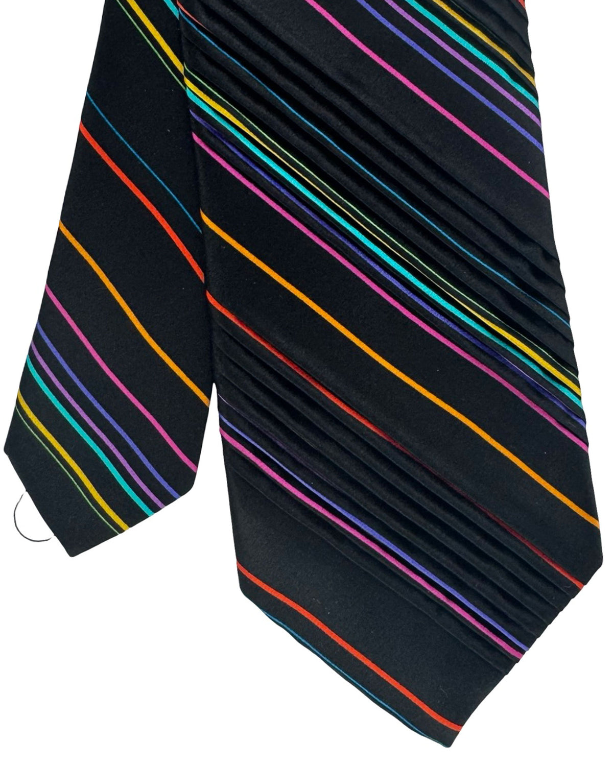 Pancaldi Pleated Silk Tie Black Multi Color Stripes