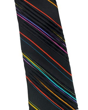Vitaliano Pancaldi Pleated Silk Tie Black Multi Color Stripes
