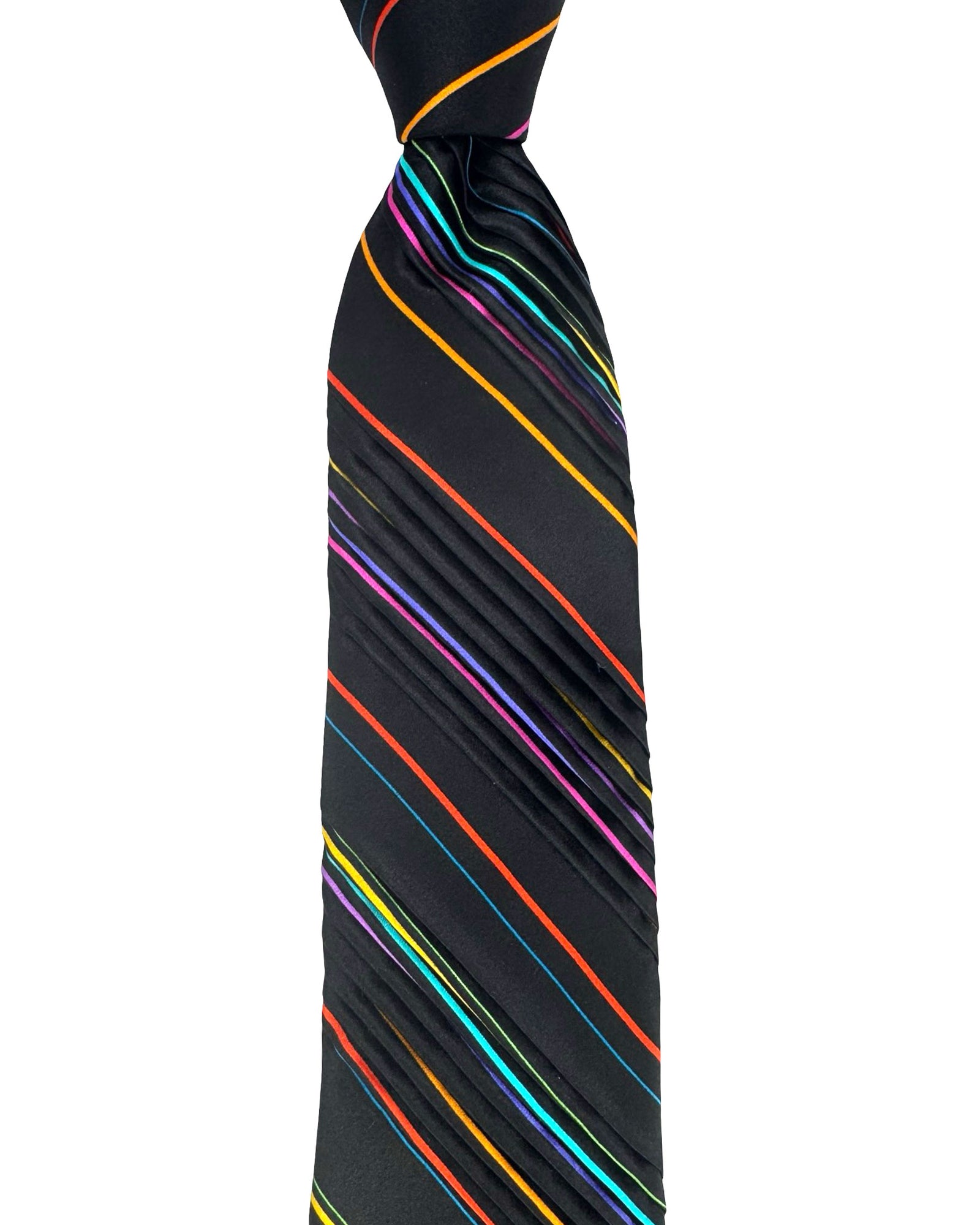 Pancaldi Pleated Silk Tie Black Multi Color Stripes