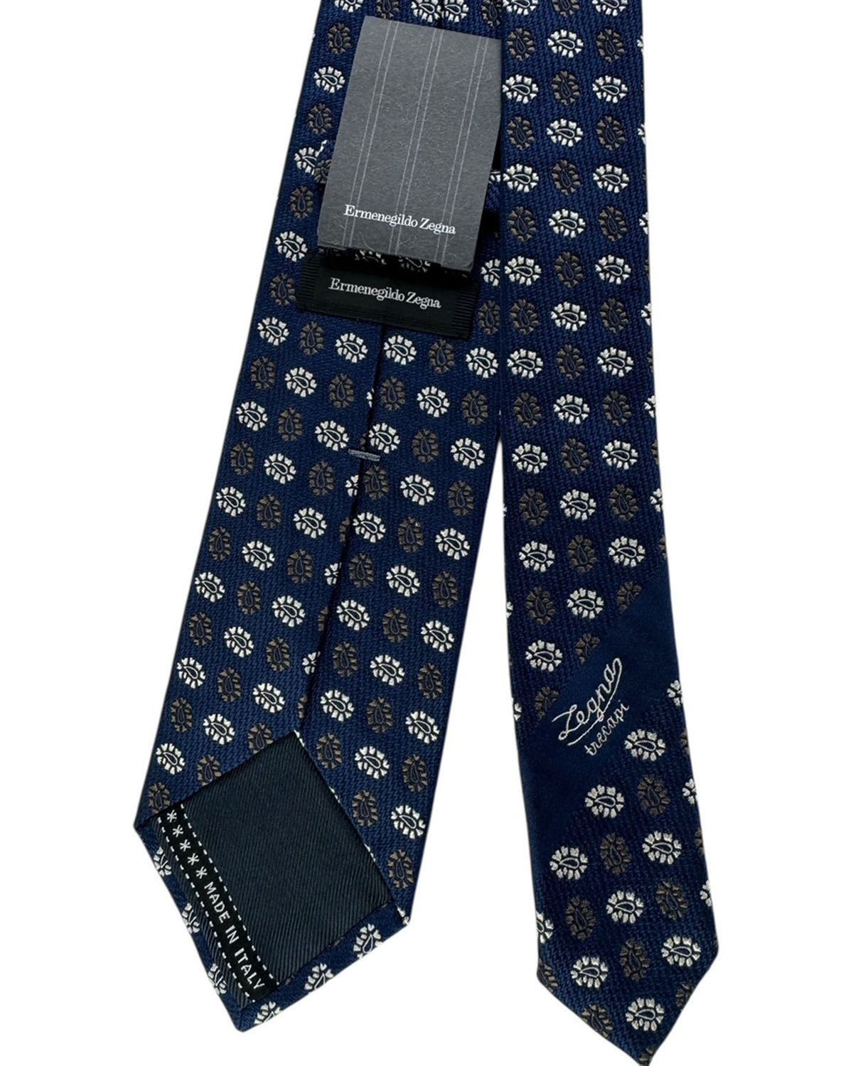 Ermenegildo Zegna Tie Midnight Blue With Alternating Floral Medallion