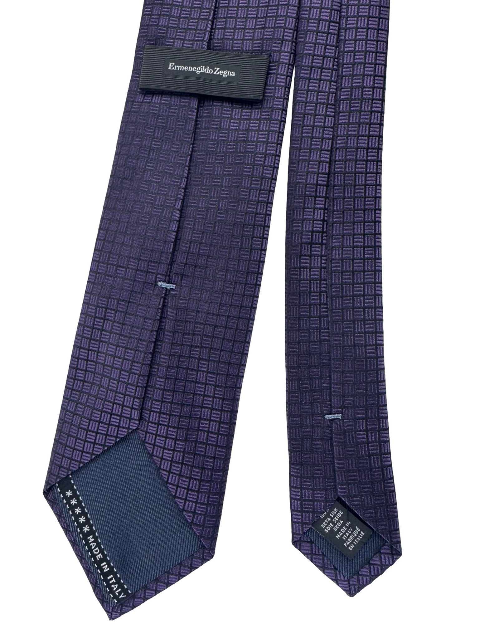 Ermenegildo Zegna Tie Purple Black Grid Pattern