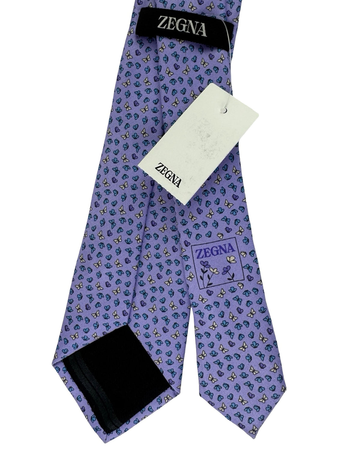 Ermenegildo Zegna Silk Tie Lavender Butterfly Pattern - Narrow Cut