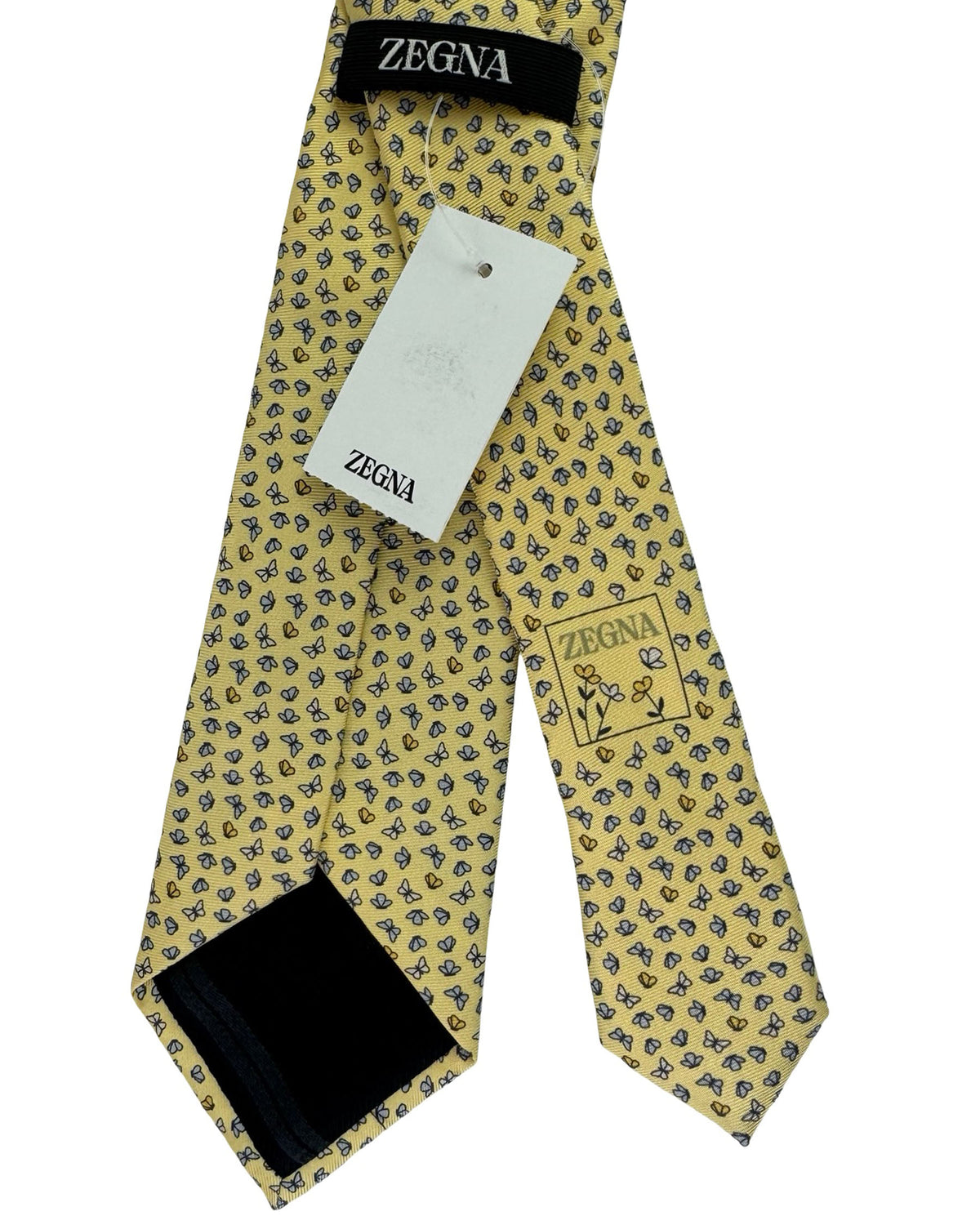 Ermenegildo Zegna Silk Tie Yellow Butterfly Pattern - Narrow Cut
