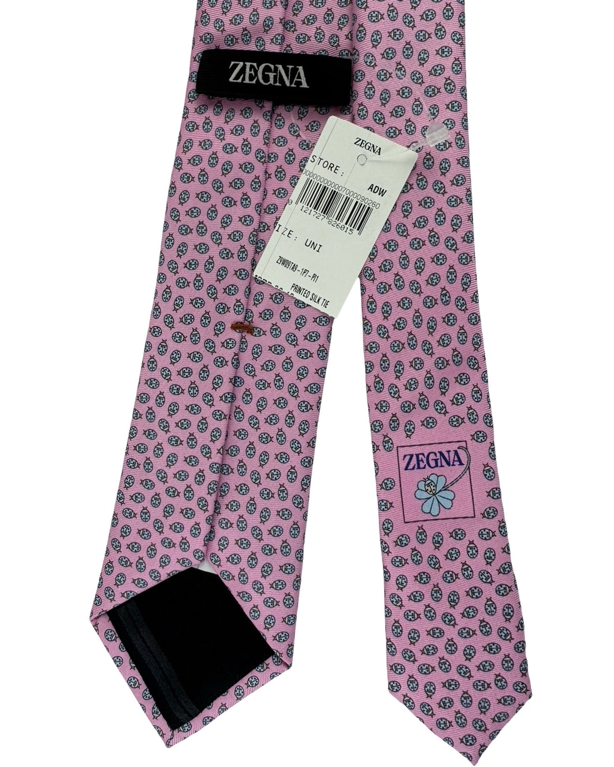 Ermenegildo Zegna Silk Tie Pink Ladybug Pattern - Narrow Cut