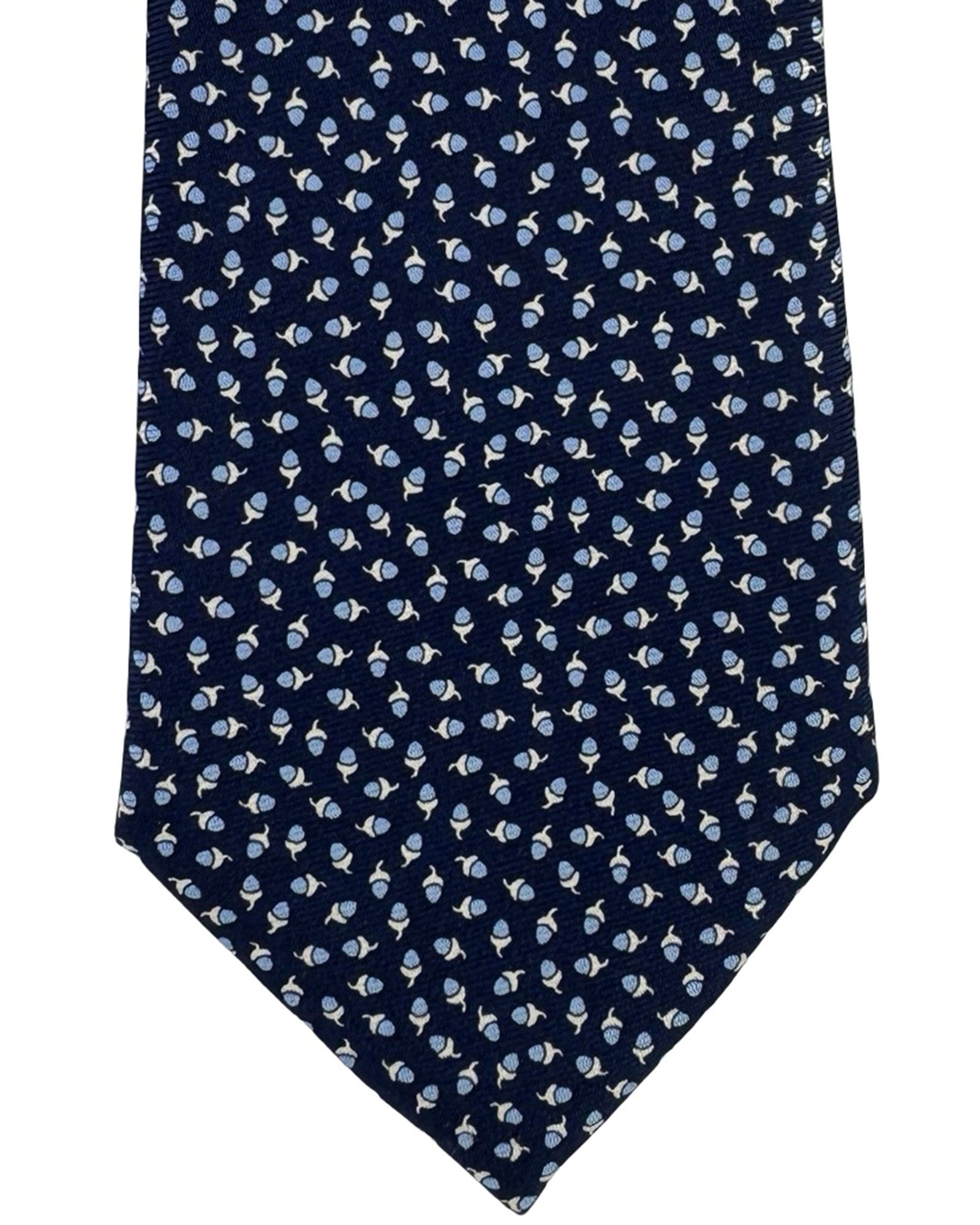 Ermenegildo Zegna Silk Tie Navy Blue Acorn Pattern - Narrow Cut