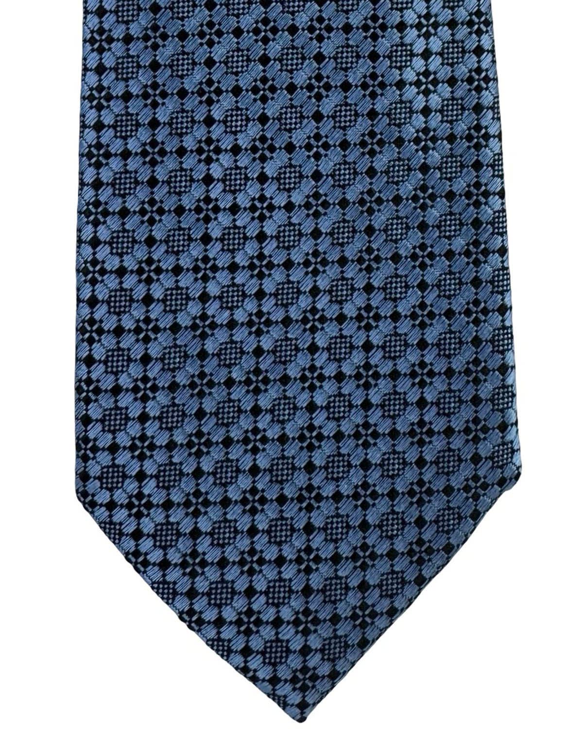 Ermenegildo Zegna Silk Tie Blue Geometric Medallion Pattern- Narrow Cut