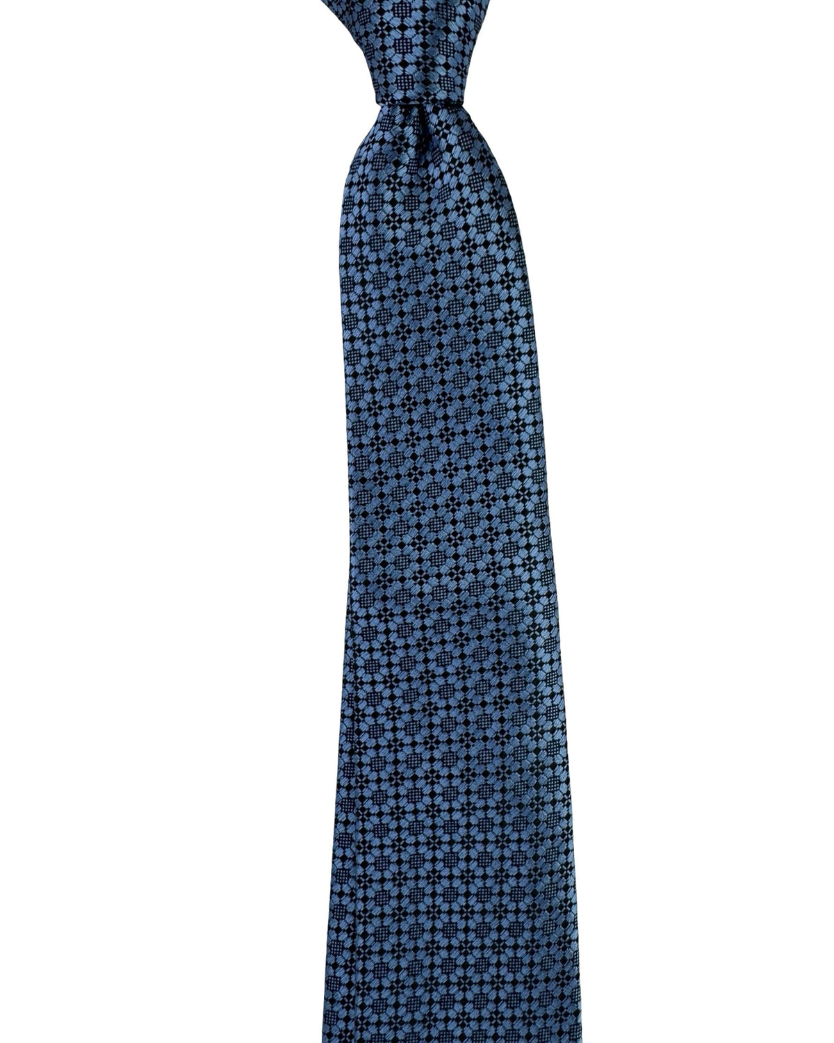 Ermenegildo Zegna Silk Tie Blue Geometric Medallion Pattern- Narrow Cut