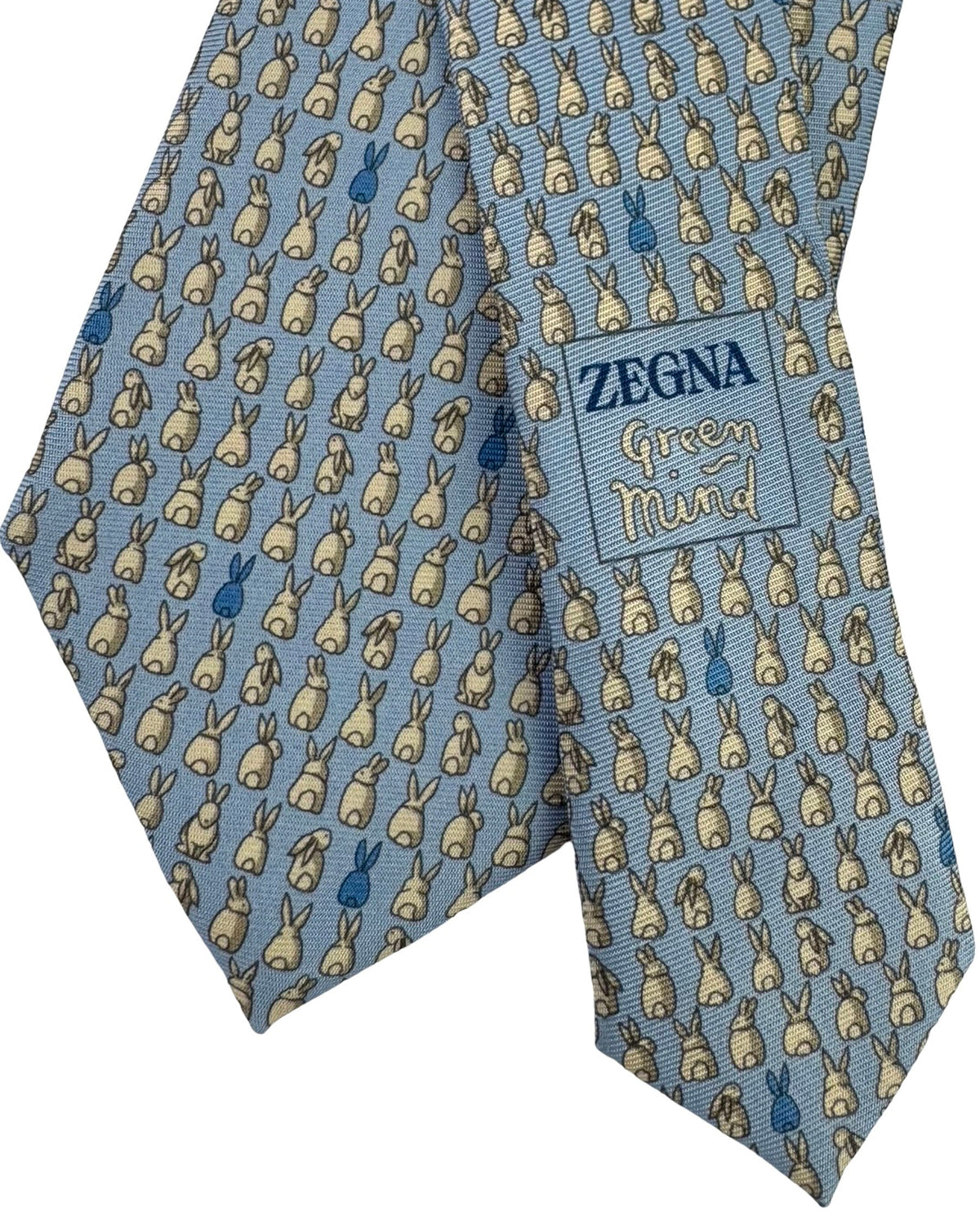 Ermenegildo Zegna Silk Tie Sky Blue Rabbit Pattern