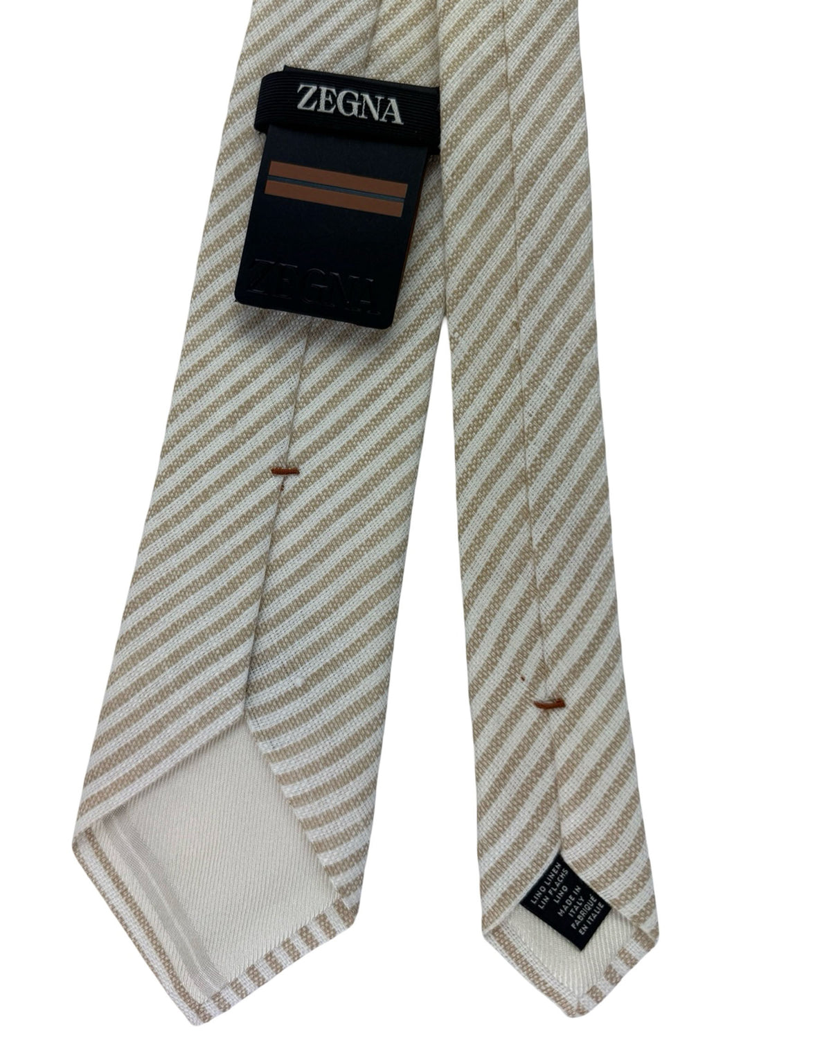 Ermenegildo Zegna Silk Tie Beige Stripe Pattern