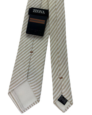 Ermenegildo Zegna Silk Tie Beige Stripe Pattern