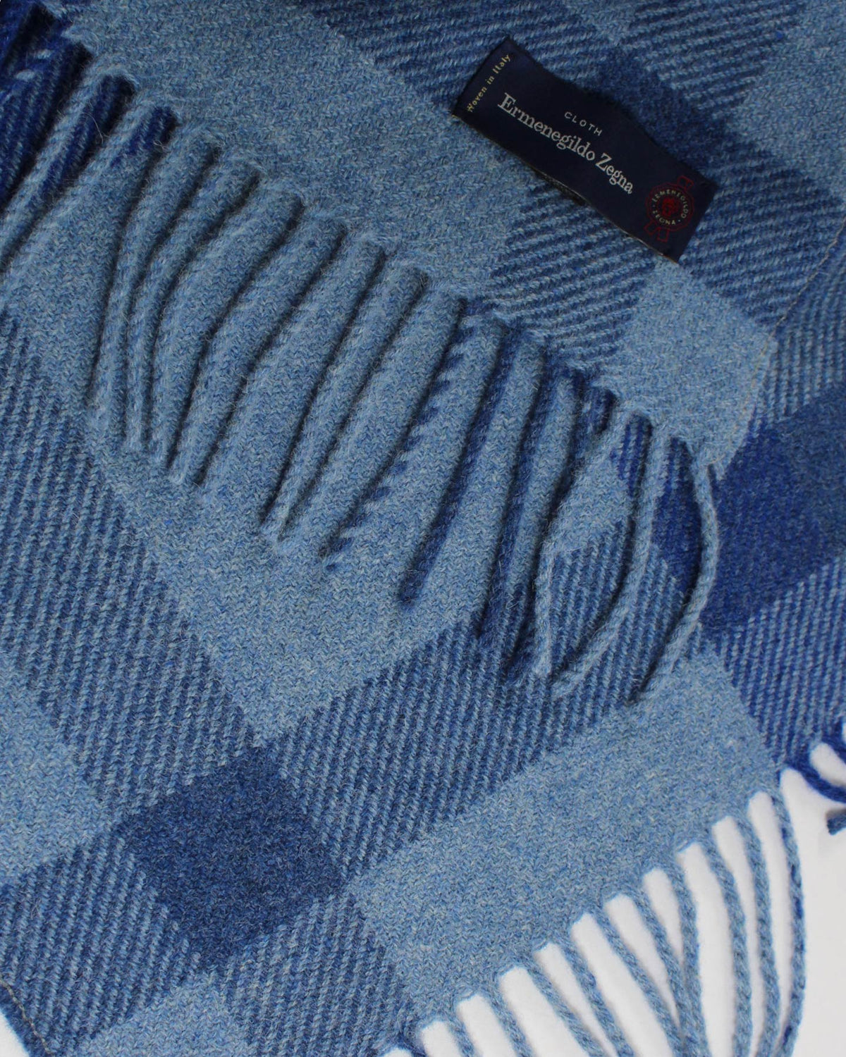 Ermenegildo Zegna Throw Blanket Blue Plaid - Wool Alpaca Cashmere SALE
