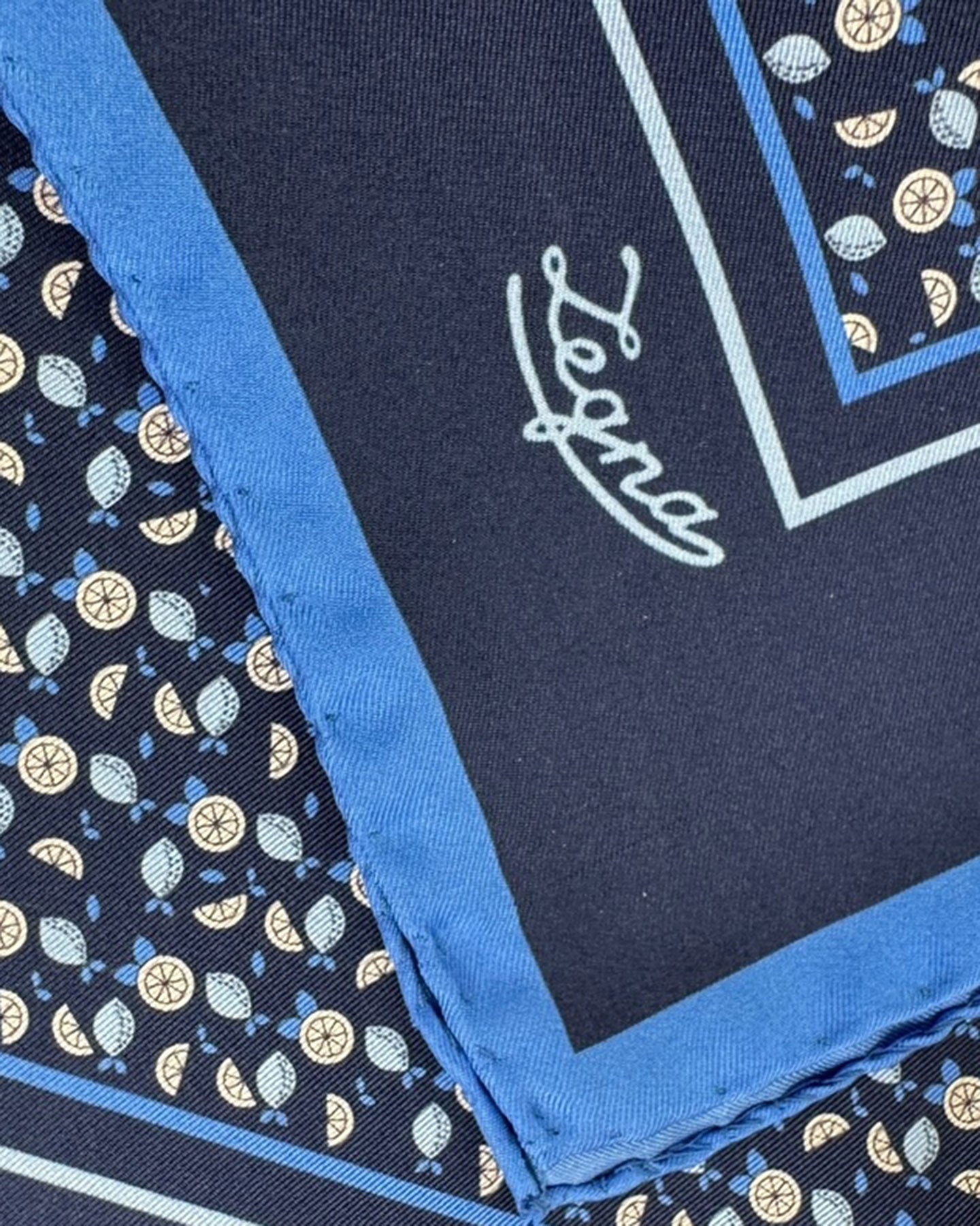 Zegna Silk Pocket Square Navy Blue Lemons
