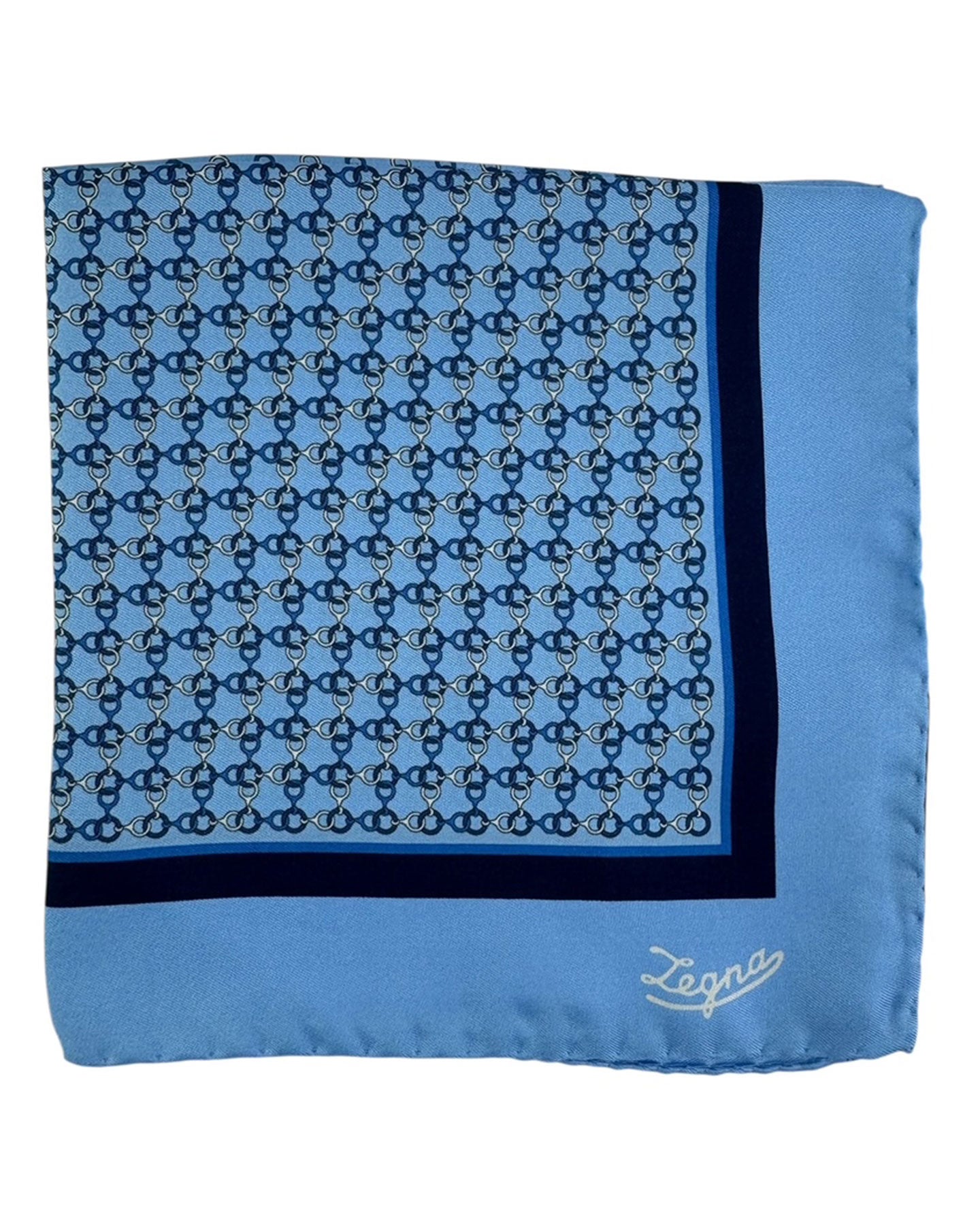 Ermenegildo Zegna Pocket Square Blue Chain Design