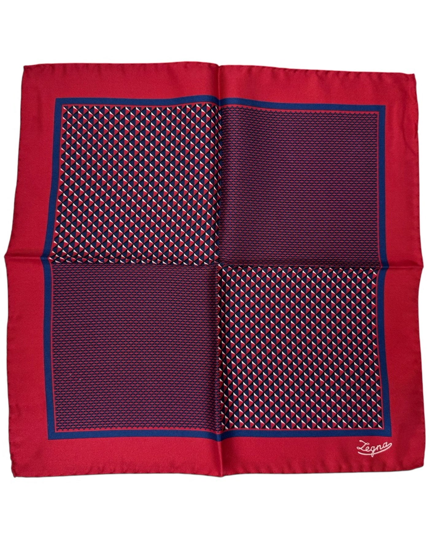 Ermenegildo Zegna Silk Pocket Square Maroon Red Double Print SALE