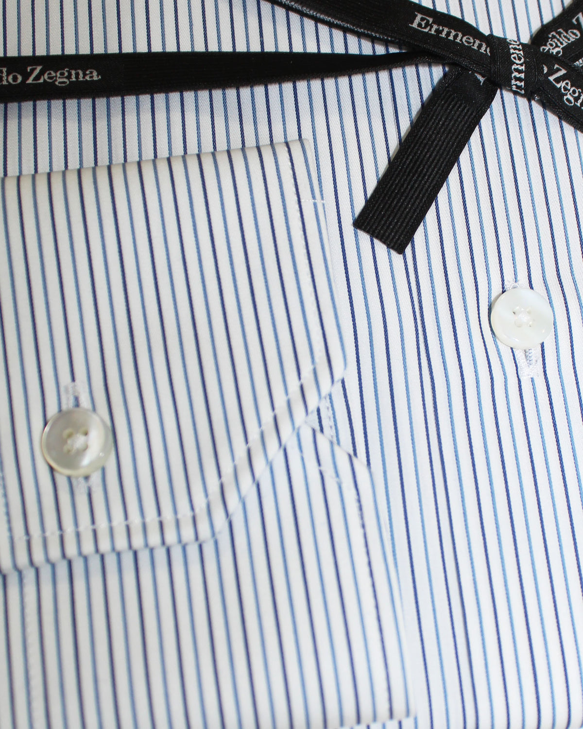 Ermenegildo Zegna Dress Shirt Light Navy Blue Stripes 
