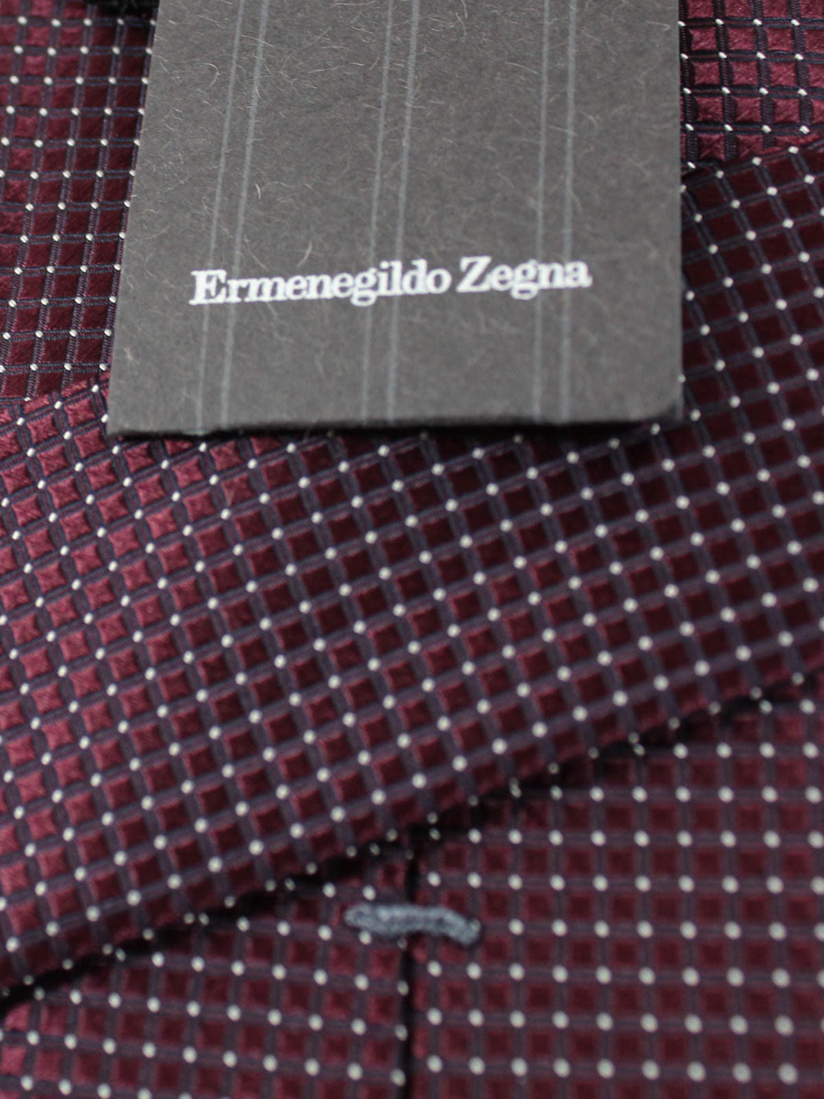 Ermenegildo Zegna Silk Necktie Maroon Black Silver Micro Check