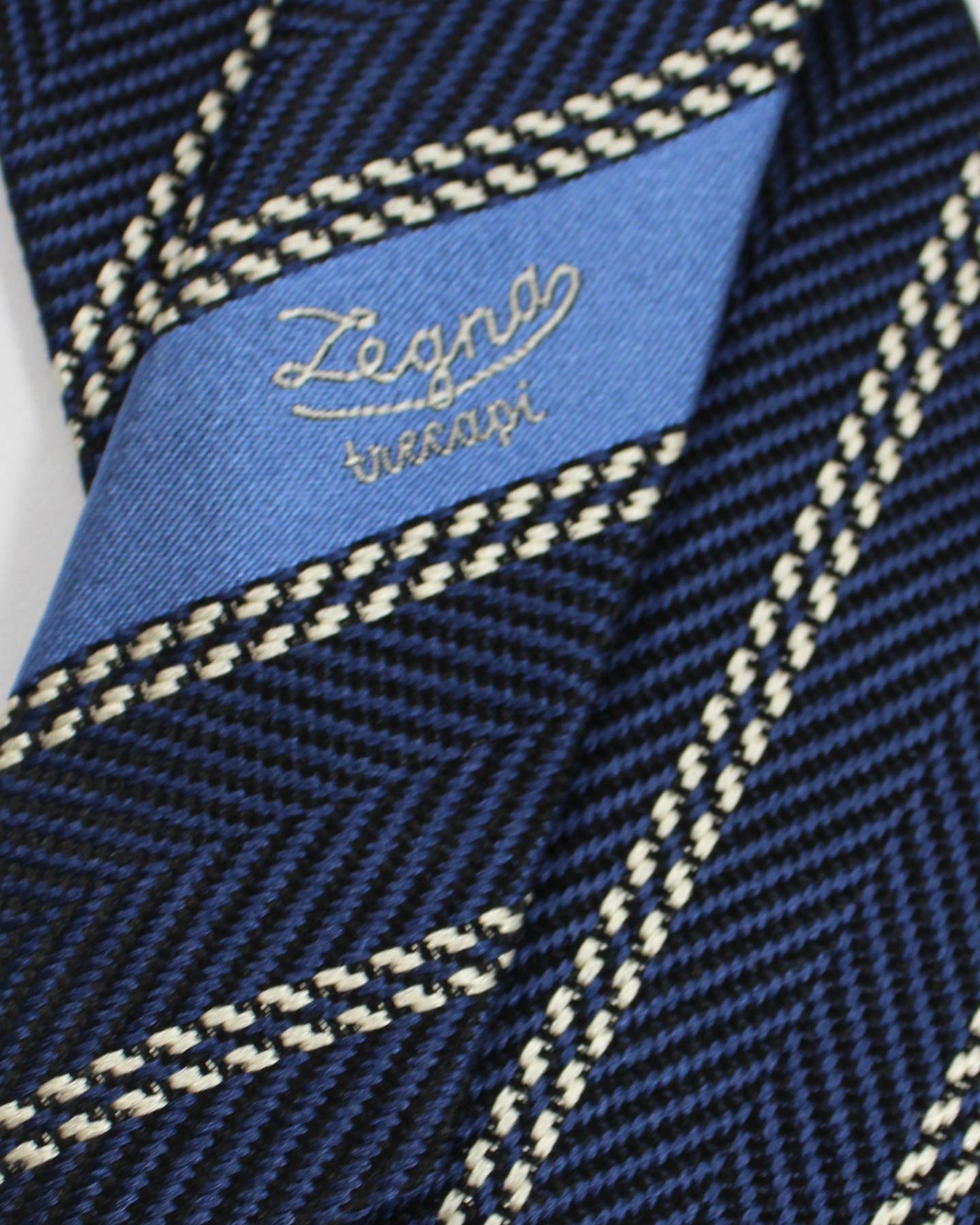 Ermenegildo Zegna Silk Tie Dark Blue Silver Stripes - Hand Made in Italy
