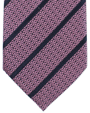 Ermenegildo Zegna Silk Tie Pink Dark Blue Geometric Stripes