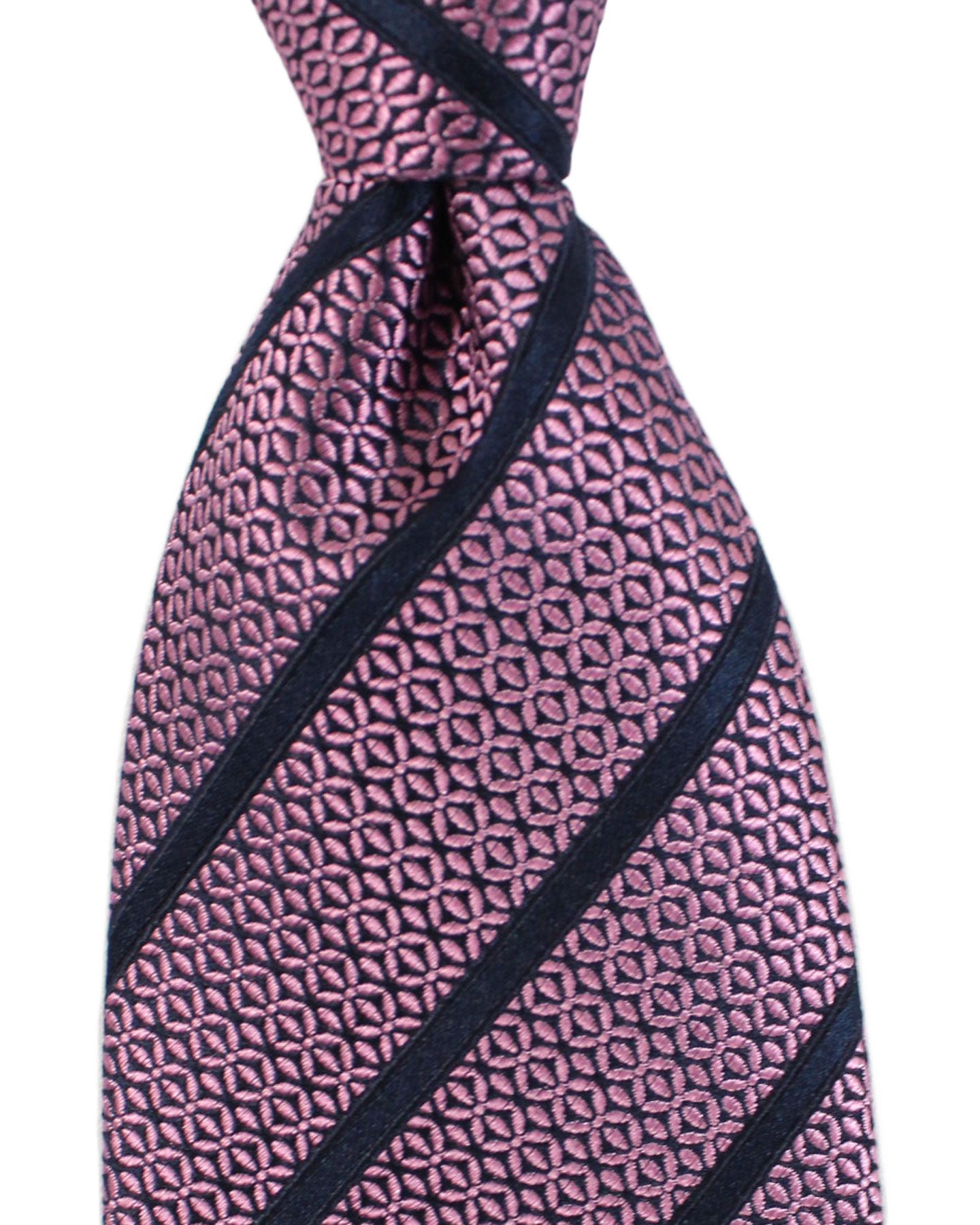 Ermenegildo Zegna Silk Tie Pink Dark Blue Geometric Stripes