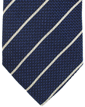 Ermenegildo Zegna Silk Tie Navy Silver Stripes