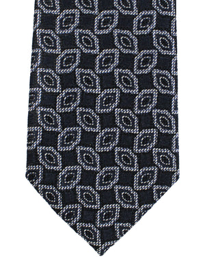 Ermenegildo Zegna Tie Dark Blue Black Silver Geometric Narrow Cut