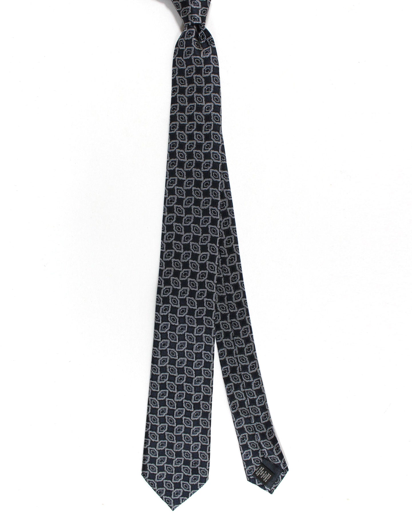 Ermenegildo Zegna Tie Dark Blue Black Silver Geometric Narrow Cut