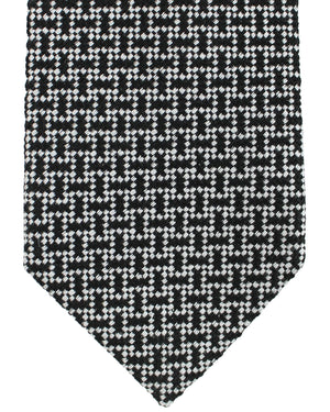 Ermenegildo Zegna Silk Tie Black Silver Geometric - Hand Made in Italy