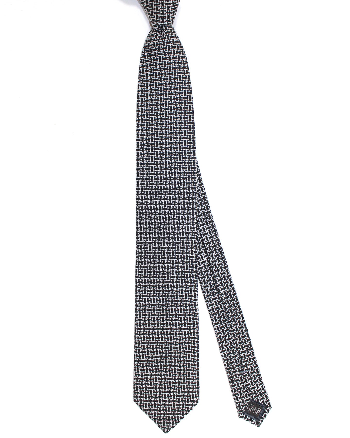 Ermenegildo Zegna Silk Tie Black Silver Geometric - Hand Made in Italy
