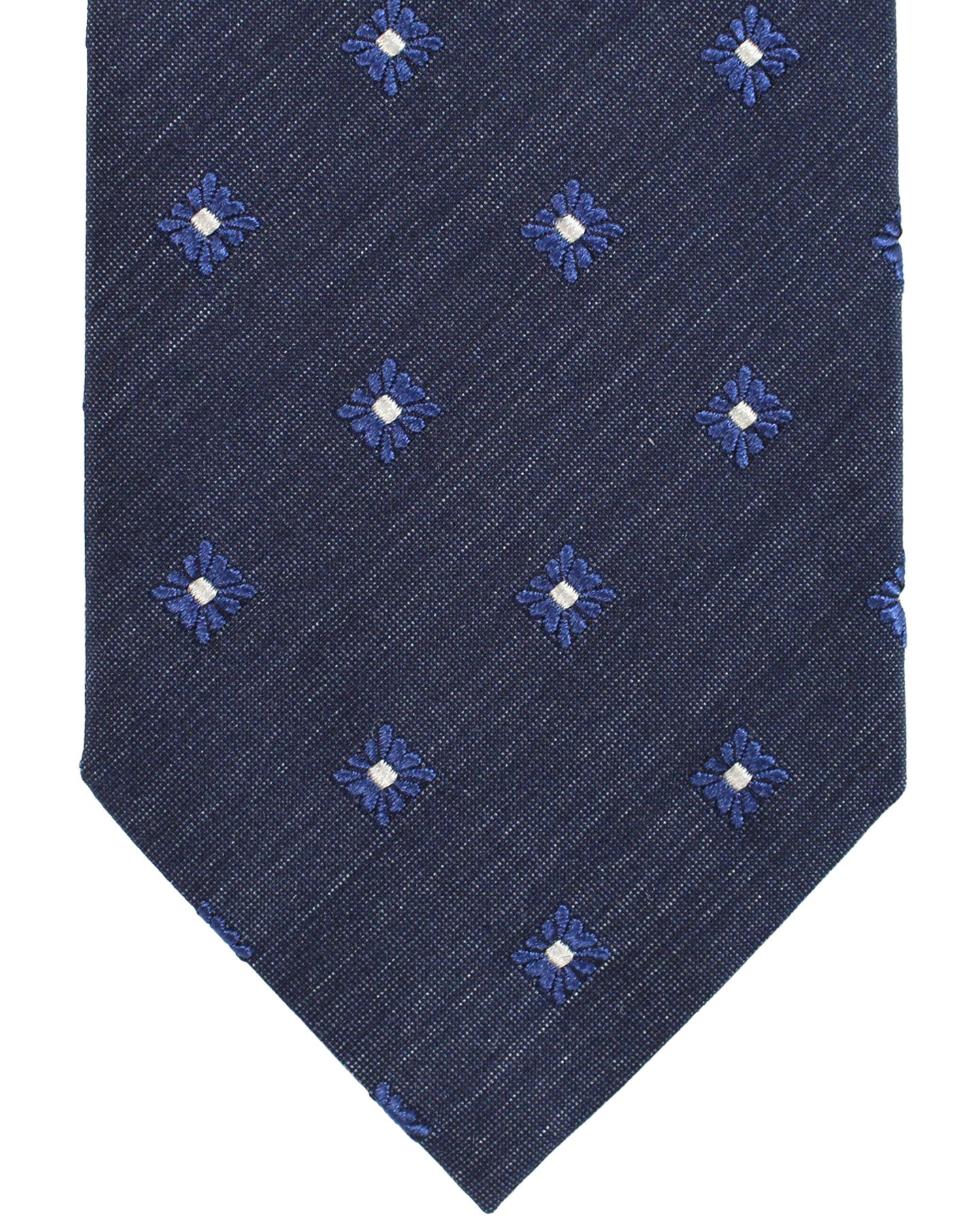Ermenegildo Zegna Silk Tie Dark Blue Silver Floral - Hand Made in Italy