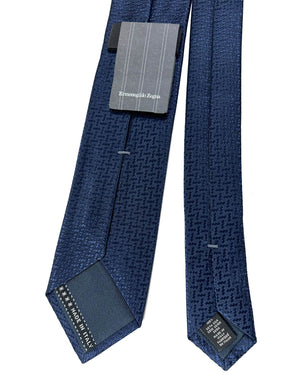 Ermenegildo Zegna Narrow Tie Dark Blue Tonal Pattern