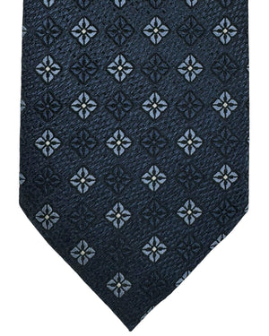 Ermenegildo Zegna Silk Tie Dark Blue Gray Mini Floral