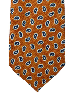 Ermenegildo Zegna Narrow Tie Orange Navy Paisley Pattern