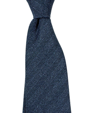 Ermenegildo Zegna Tie Midnight Blue Herringbone Stripes - Narrow Necktie