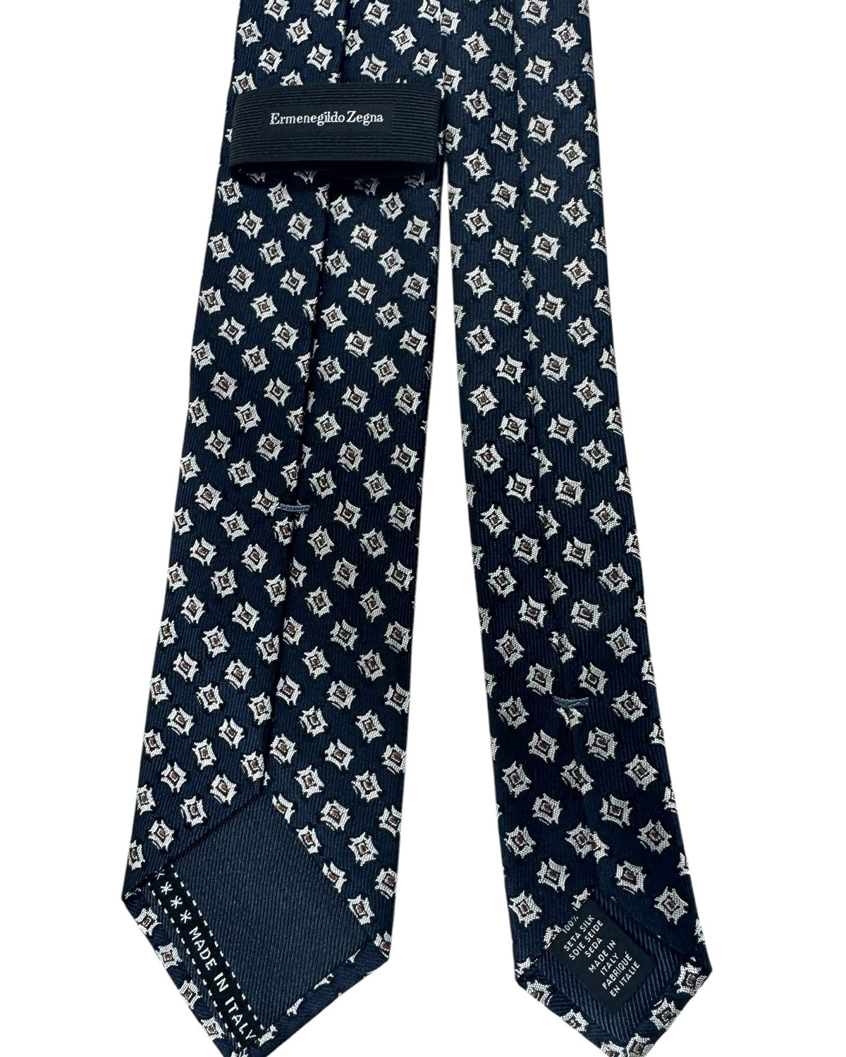 Ermenegildo Zegna Tie Midnight Blue Brown Silver Design