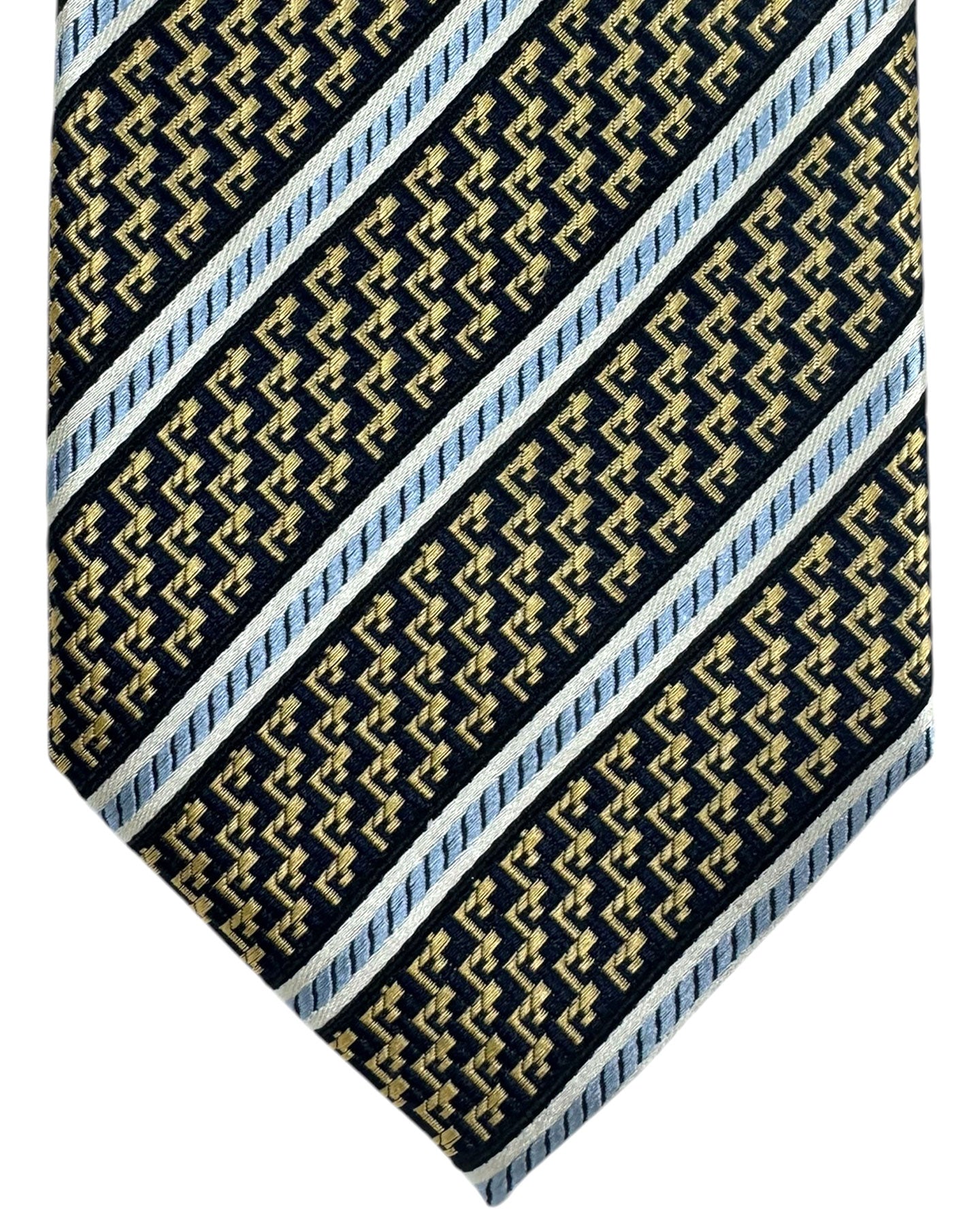 Ermenegildo Zegna Tie Black Chartreuse - Blue Silver Stripes