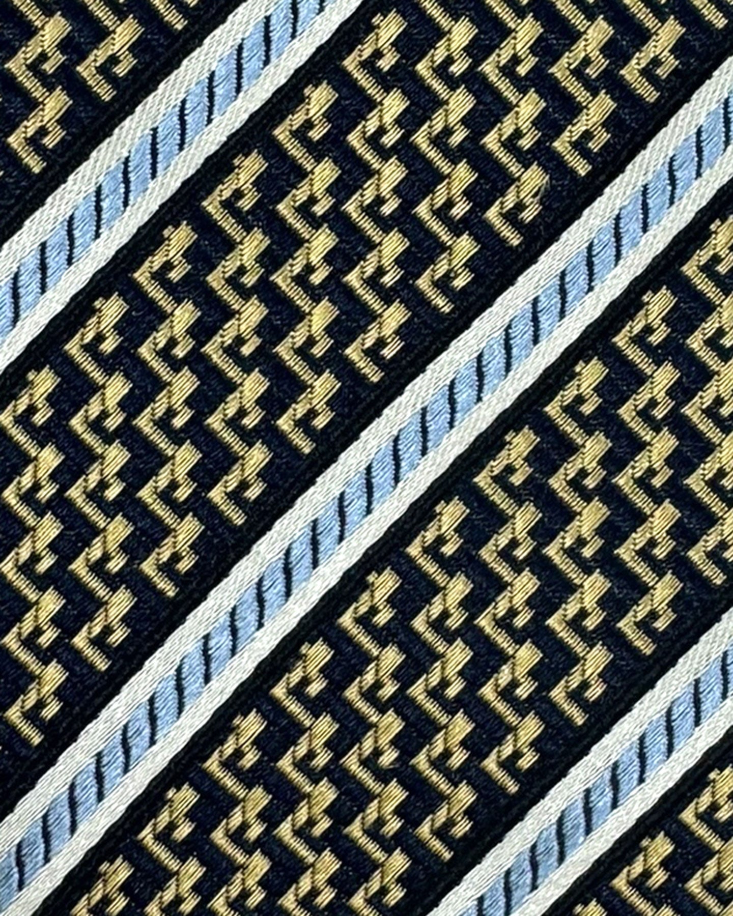 Ermenegildo Zegna Tie Black Chartreuse - Blue Silver Stripes