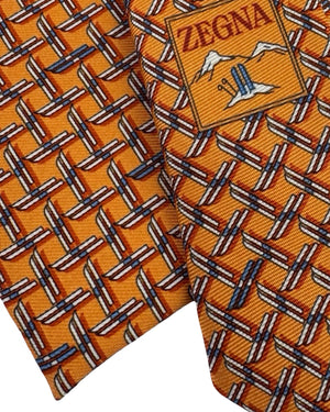 Ermenegildo Zegna Silk Tie Orange Skis Novelty Design