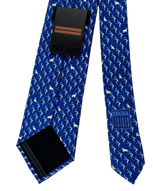 Men -  Zegna Tie Navy Cross Country Ski & Dog Novelty Design