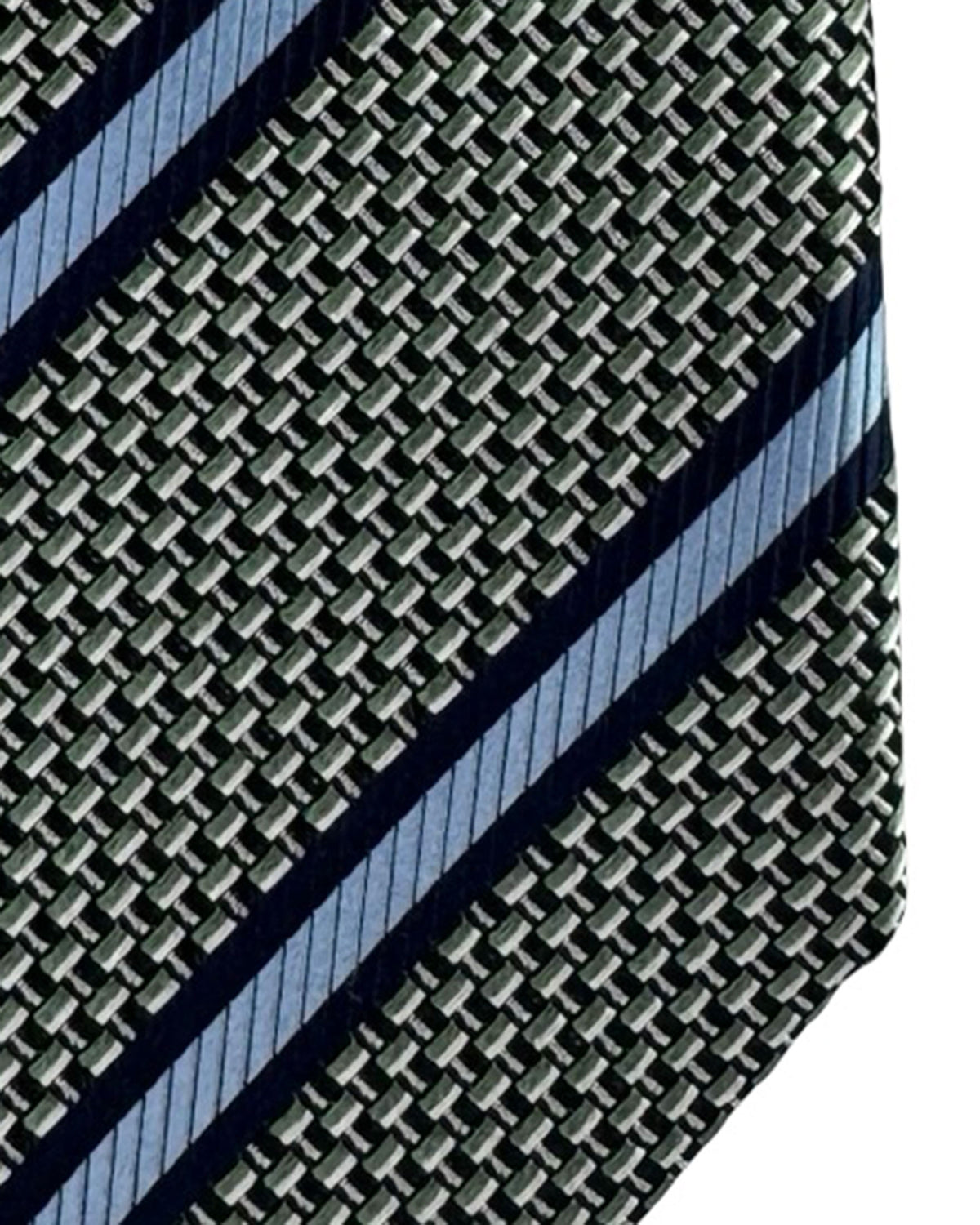 Ermenegildo Zegna Tie Black Blue Silver Stripes - Jacquard Silk